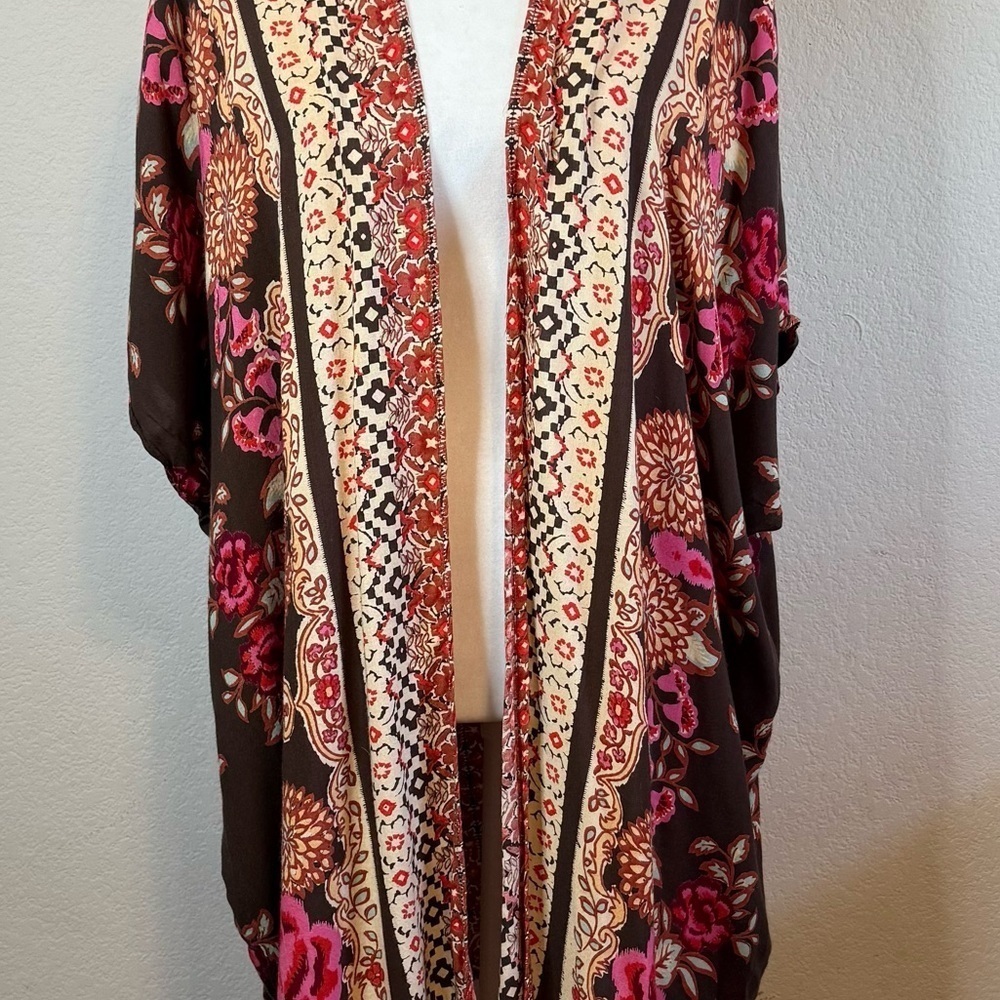 Angie Floral Print Kimono Cover Up Open Front Boho Beach Lightweight Size MED - Picture 4 of 8